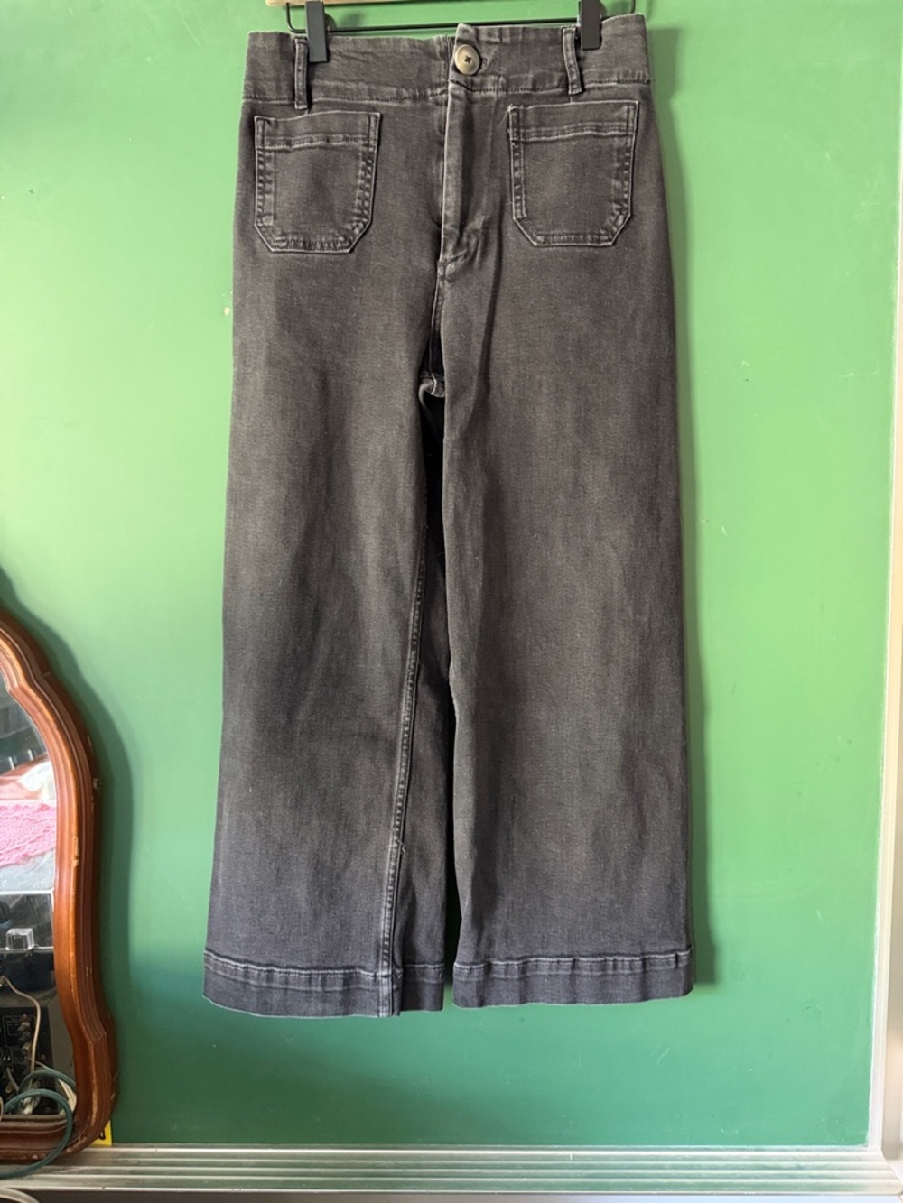 Pilcro The Skipper Black Wide Leg Jeans Womens 27 Nautical High Rise Cropped